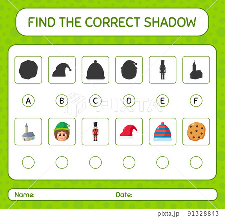 Find the correct shadows game with christmas icon. worksheet for preschool kids, kids activity sheet 91328843
