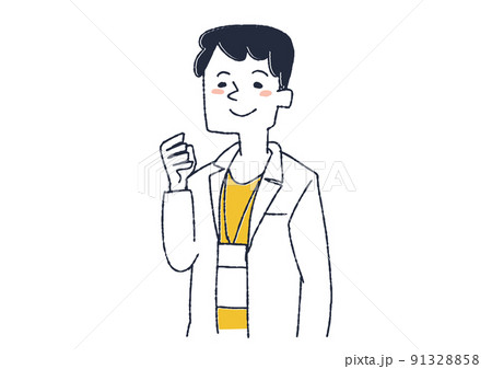 拳を作って励ます白衣の医師　ざまざまな表情の医療従事者 91328858