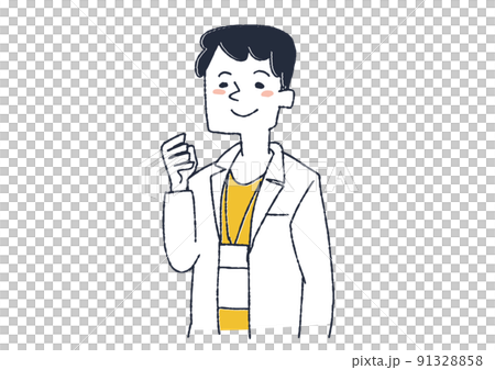 拳を作って励ます白衣の医師　ざまざまな表情の医療従事者 91328858