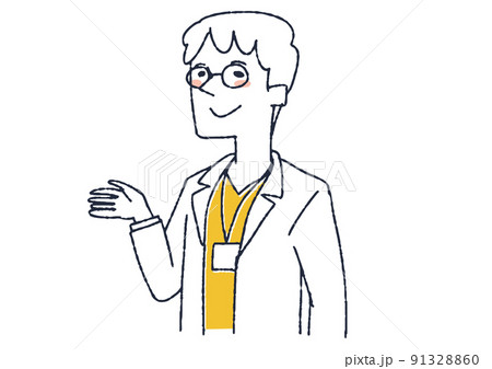 誘導する白衣の医師　ざまざまな表情の医療従事者 91328860