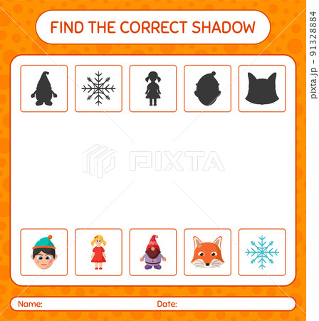 Find the correct shadows game with christmas icon. worksheet for preschool kids, kids activity sheet Find the correct shadows game with christmas icon. worksheet for preschool kids, kids activity sheet 91328884