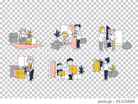 People who bring luggage to a new house due to moving or new construction Comical handwritten person Vector, warm line drawing People who bring luggage to a new house due to moving or new construction Comical handwritten person Vector, warm line drawing 91328889