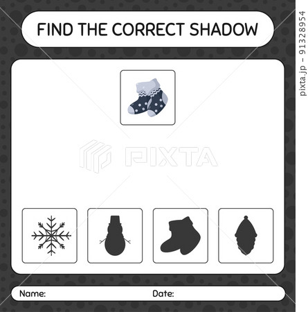 Find the correct shadows game with sock. worksheet for preschool kids, kids activity sheet Find the correct shadows game with sock. worksheet for preschool kids, kids activity sheet 91328954