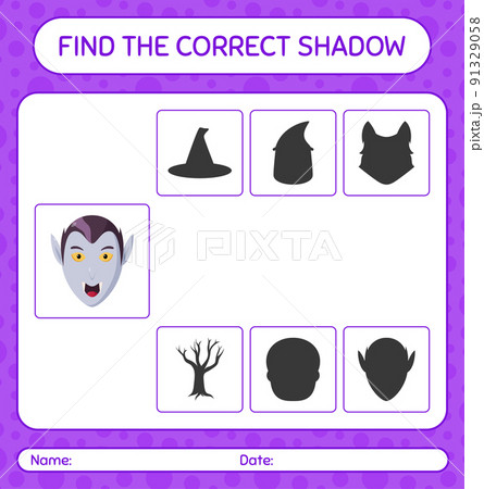 Find the correct shadows game with vampire. worksheet for preschool kids, kids activity sheet Find the correct shadows game with vampire. worksheet for preschool kids, kids activity sheet 91329058