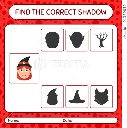 Find the correct shadows game with witch. worksheet for preschool kids, kids activity sheet Find the correct shadows game with witch. worksheet for preschool kids, kids activity sheet 91329059