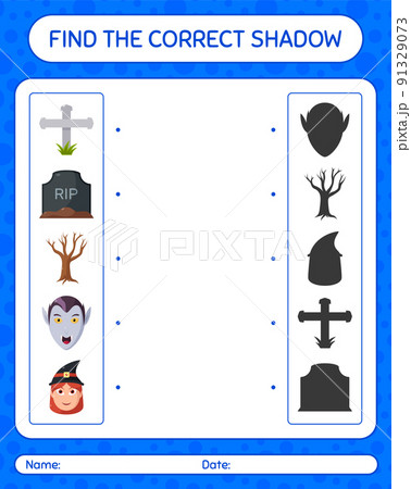 Find the correct shadows game with halloween icon. worksheet for preschool kids, kids activity sheet Find the correct shadows game with halloween icon. worksheet for preschool kids, kids activity sheet 91329073