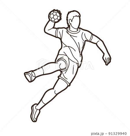Outline Handball Sport Male Player Action Graphic Vector Outline Handball Sport Male Player Action Graphic Vector 91329940