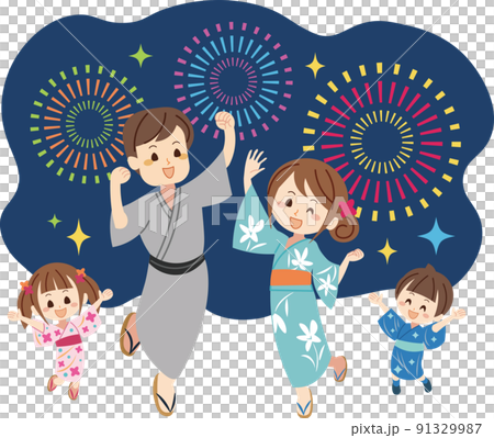 夏祭り,ファミリー,浴衣,花火 夏祭り,ファミリー,浴衣,花火 91329987