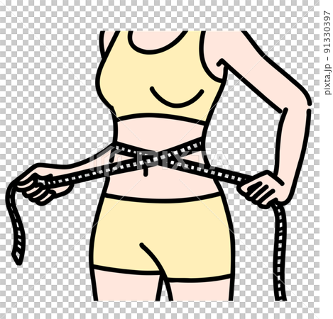 メジャーをお腹に当てているスタイルの良い若い女性の上半身 メジャーをお腹に当てているスタイルの良い若い女性の上半身 91330397
