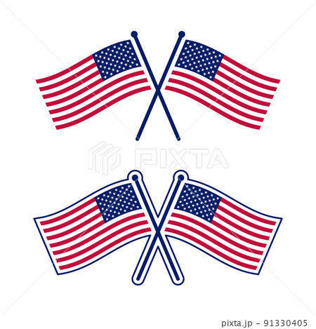 交差したアメリカンフラッグのアイコンセット 星条旗のベクターイラストのイラスト素材