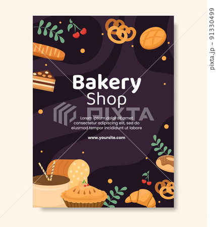 Bakery Shop Social Media Poster Template Flat Cartoon Background Vector Illustration Bakery Shop Social Media Poster Template Flat Cartoon Background Vector Illustration 91330499