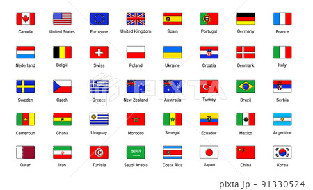 世界各国線画イメージイラストに合う国旗