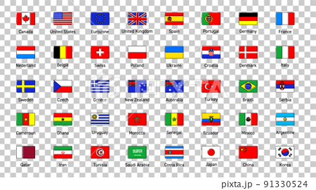 世界各国線画イメージイラストに合う国旗 91330524