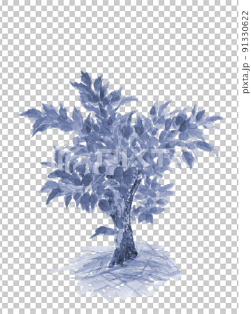 Konjac tree in the field Blue tone [Hand-painted watercolor] Plant material White background Copy space available 91330622
