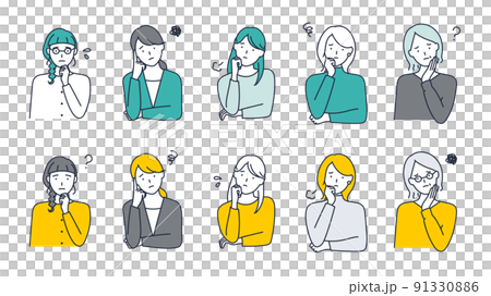 Woman icon set with troubled face 91330886