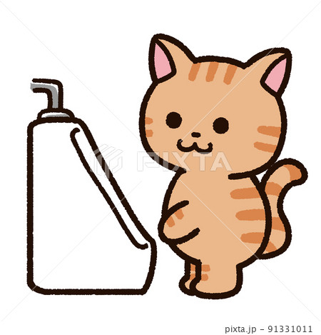 小便器前に立つネコのキャラクター 小便器前に立つネコのキャラクター 91331011