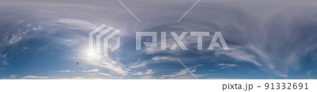 Blue sky panorama with Cirrus clouds. Seamless hdr 360 degree pano in spherical equirectangular format. Complete zenith for 3D visualization, game and sky replacement for aerial drone 360 panoramas. Blue sky panorama with Cirrus clouds. Seamless hdr 360 degree pano in spherical equirectangular format. Complete zenith for 3D visualization, game and sky replacement for aerial drone 360 panoramas. 91332691