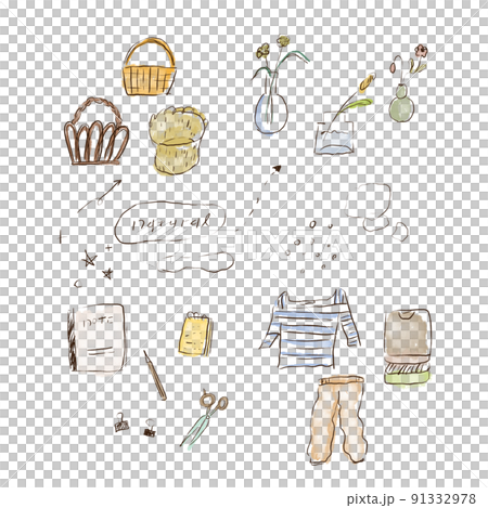 Hand-painted watercolor style, simple and natural illustration material set of daily life miscellaneous goods 91332978