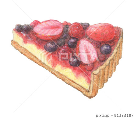 ベリーのタルト　水彩色鉛筆ケーキイラスト　背景透過 91333187
