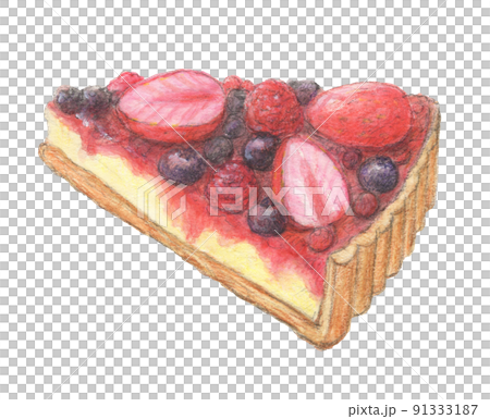ベリーのタルト　水彩色鉛筆ケーキイラスト　背景透過 91333187