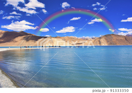 上ラダック地方の美しいパンゴン・ツォ 91333350