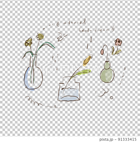 Hand-painted watercolor style, simple and natural household goods, flower and vase illustration material set 91333415