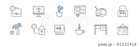 Home office, freelance doodle icons or signs set Home office, freelance doodle icons or signs set 91333418