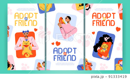 Adopt a friend banners, people hugging pets Adopt a friend banners, people hugging pets 91333419