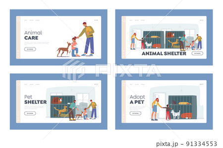 Animal Shelter Landing Page Template Set. Pound, Rehabilitation or Adoption Center for Stray and Homeless Animals Animal Shelter Landing Page Template Set. Pound, Rehabilitation or Adoption Center for Stray and Homeless Animals 91334553