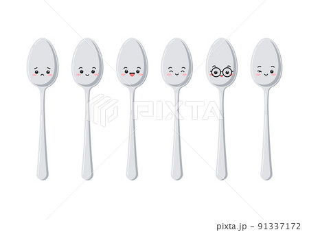 Cute spoon kawaii character set isolated on white background. 91337172