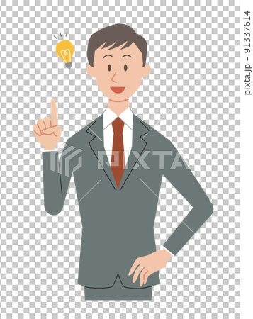 A businessman who raises his index finger and inspires A businessman who raises his index finger and inspires 91337614
