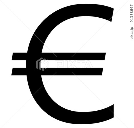 European Union Euro EUR currency sign silhouette front view isolated on white background. Currency by the European Central Bank. 91338647