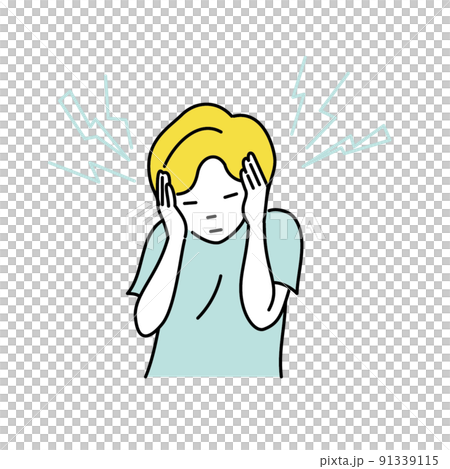 耳鳴りがして不快に感じる男性のイラスト 91339115