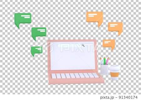Laptop with short messages. Chatting with friends and sending messages. Laptop with short messages. Chatting with friends and sending messages. 91340174
