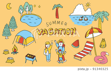 夏休み Summer vacationのイメージイラストセット 91340325