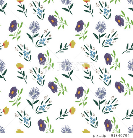 Seamless pattern with wildflowers on watercolor paper background. 91340794