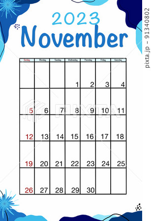 November planner calendar 2023 year. English vector vertical calendar template. Minimalistic design. Week starts on Sunday. November planner calendar 2023 year. English vector vertical calendar template. Minimalistic design. Week starts on Sunday. 91340802