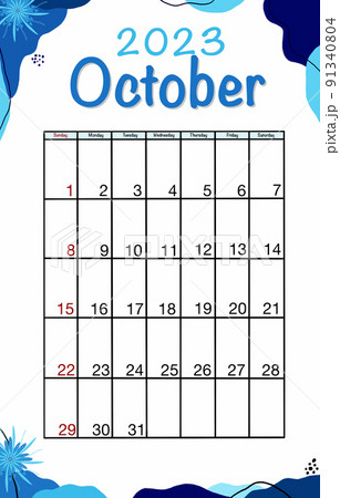 October. Planner 2023 year. English vector vertical calendar template. Minimalistic design. Week starts on Sunday. October. Planner 2023 year. English vector vertical calendar template. Minimalistic design. Week starts on Sunday. 91340804