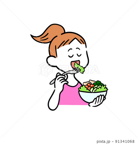 サラダを食べている女性 91341068