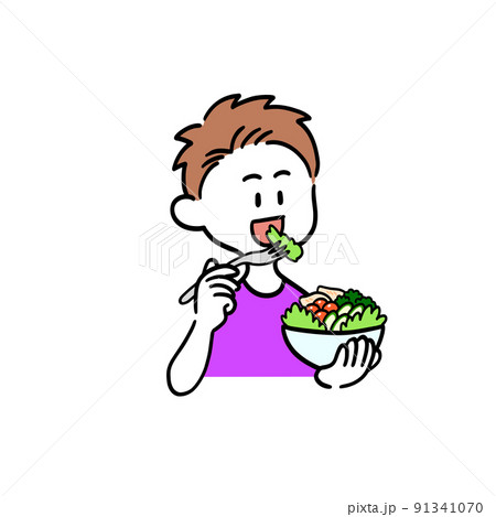 サラダを食べている男性 91341070