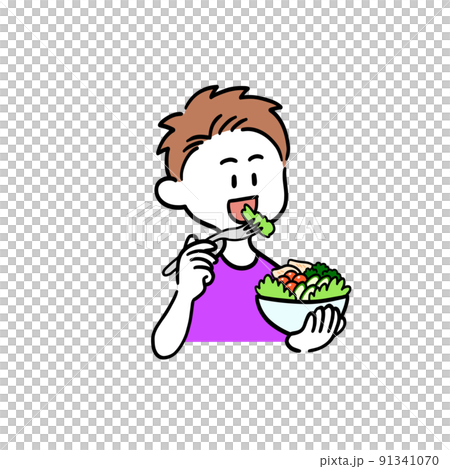 サラダを食べている男性 91341070
