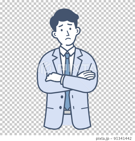 一個商人雙臂交叉思考的插圖 91341442