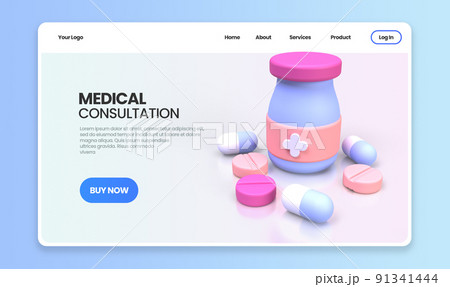 Medicine and drug for drugstore category concept illustration Landing page template for background 91341444