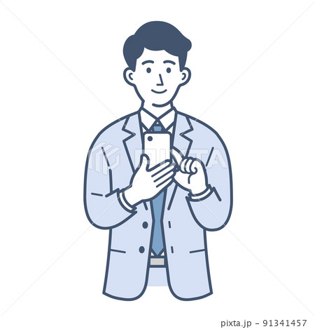 スマホを操作するビジネスマンのイラスト 91341457