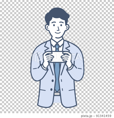 スマホで動画を見るビジネスマンのイラスト 91341459