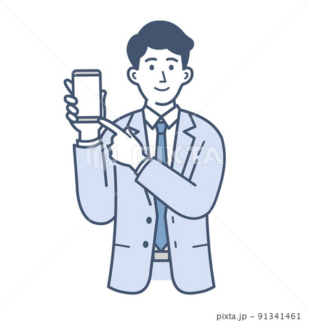 スマホを指差すビジネスマンのイラスト 91341461