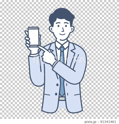 スマホを指差すビジネスマンのイラスト 91341461