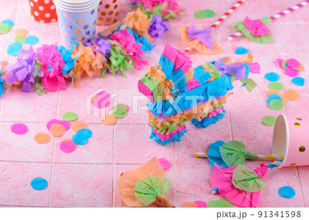 Traditional Mexican pinata in shape of donkey 91341598