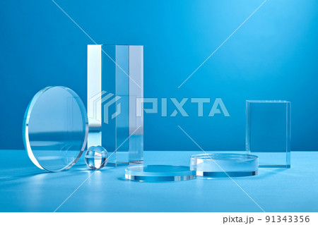 Product research and production of centella asiatica in a laboratory with medical devices on a white background. Blank label bottles for design 91343356