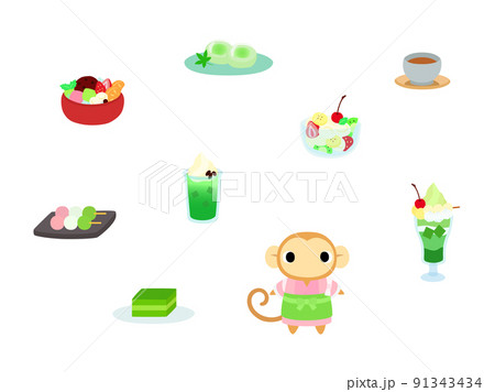 和カフェメニュー5 サルの店員付 和カフェメニュー5 サルの店員付 91343434